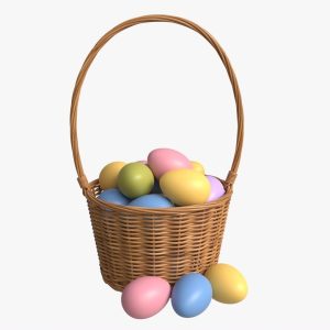 Easter Eggs in Wicker Basket with Handle