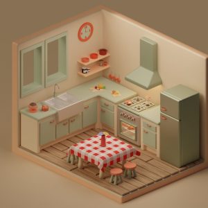 Isometric 3d Stylized Cartoon Kitchen